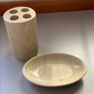 Ceramic toothbrush holder and soap dish